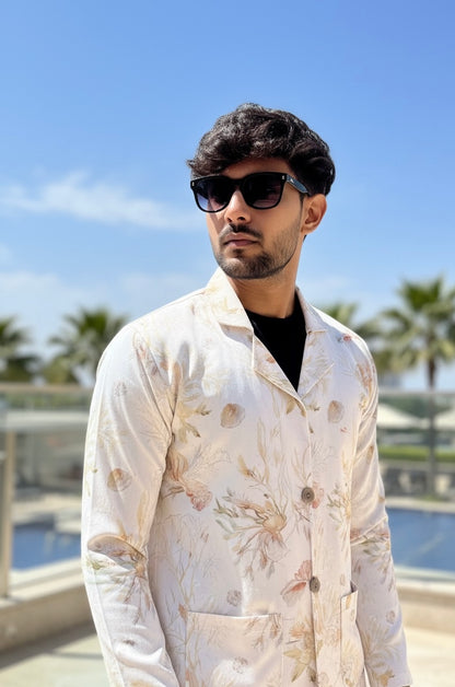 Cream floral blazer for men – elegant evening wear