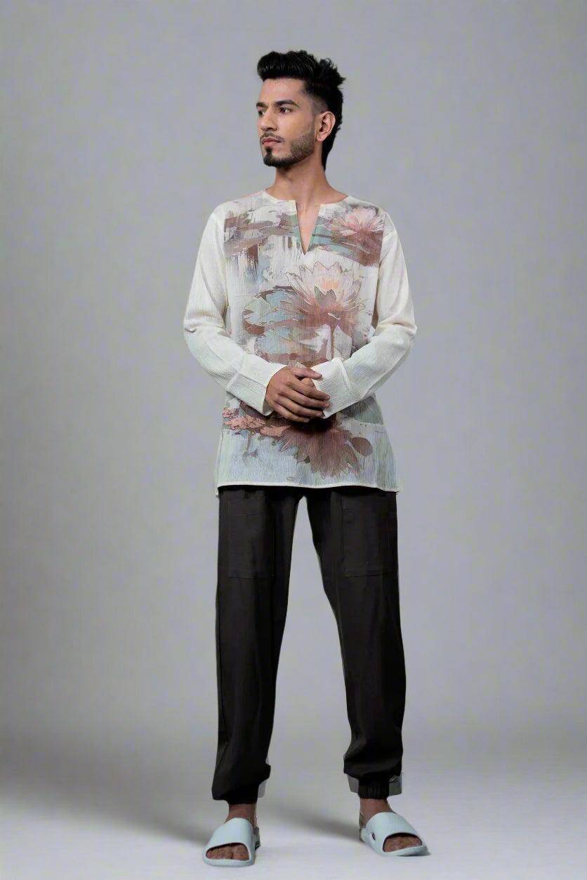Lotus Flower Printed Kurta - Nirmal Online