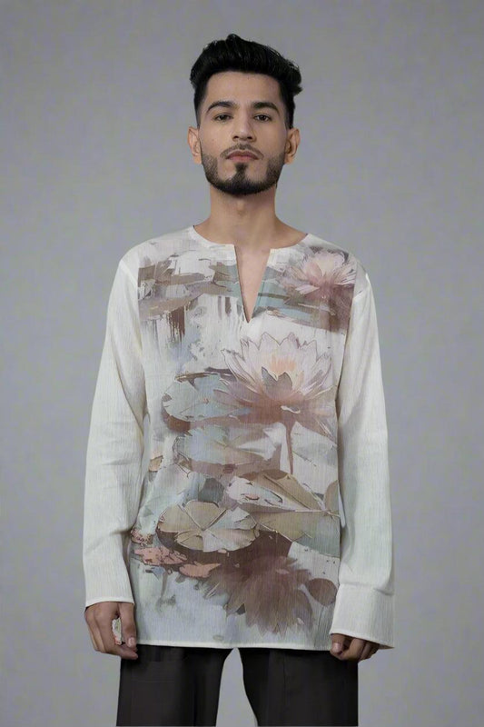 Lotus Flower Printed Kurta - Nirmal Online