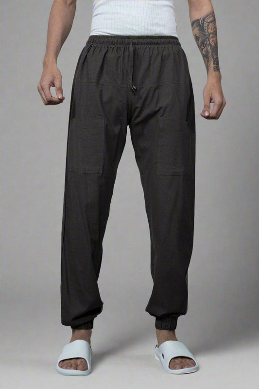 Plain Brown Cotton Jogger Pajama - Nirmal Online