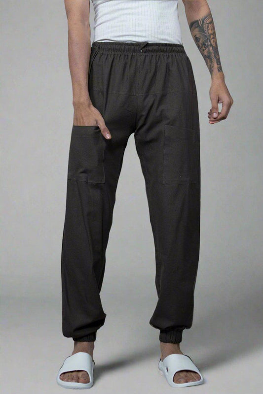 Plain Brown Cotton Jogger Pajama - Nirmal Online