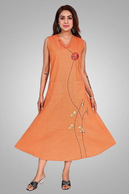 Orange Sunlit Blossom Dress - Nirmal Online