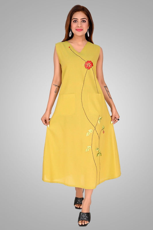 Lemon Green Sunlit Blossom Dress - Nirmal Online