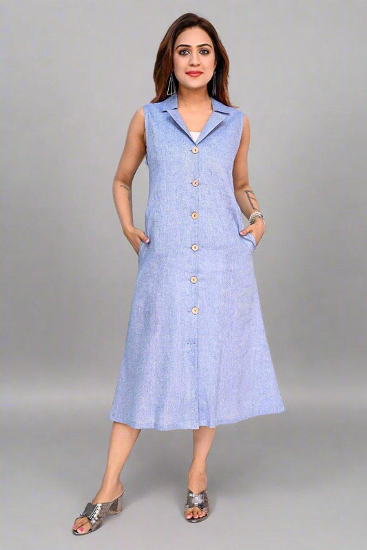 Periwinkle Blue Sleeveless Dress - Nirmal Online