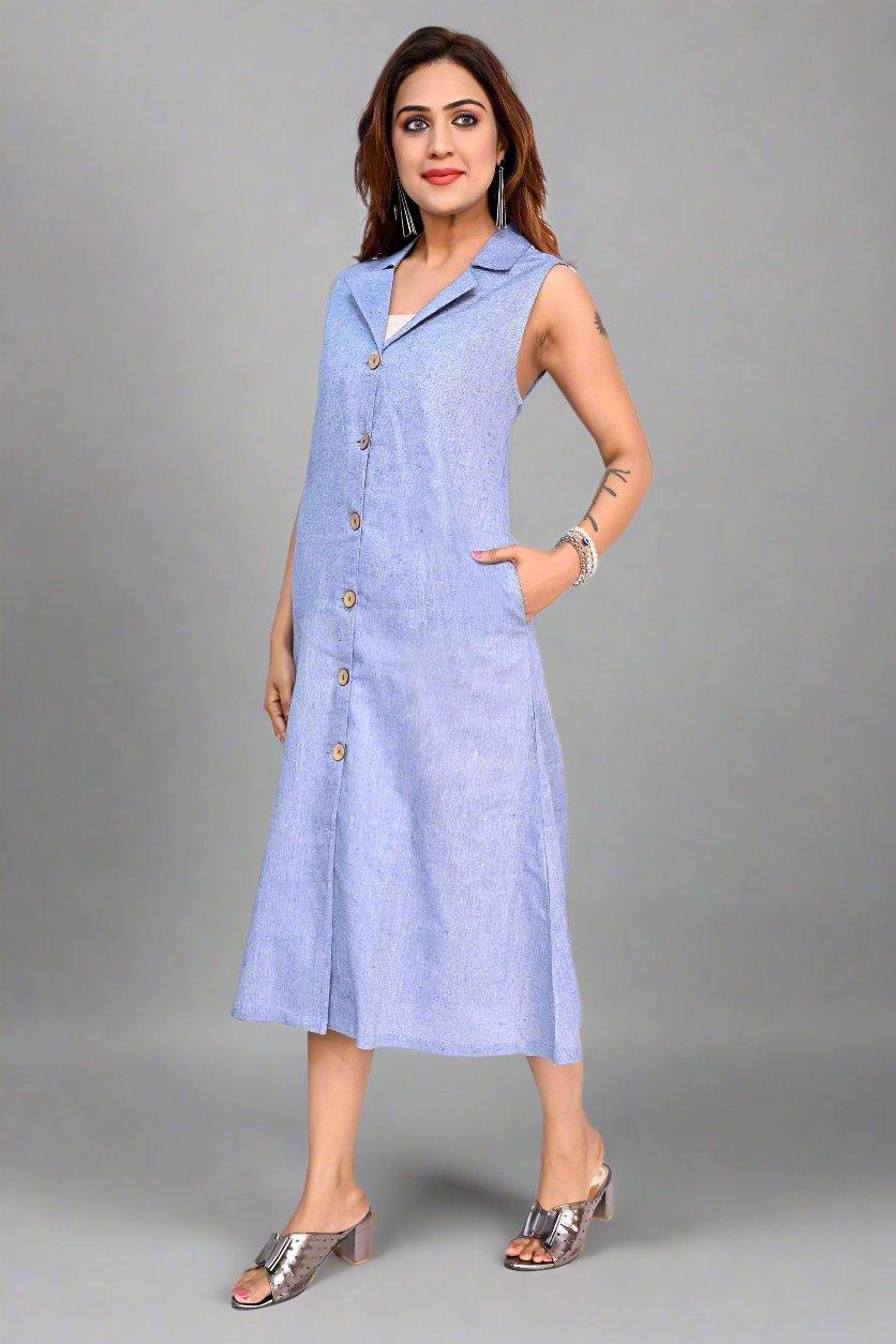 Periwinkle Blue Sleeveless Dress - Nirmal Online