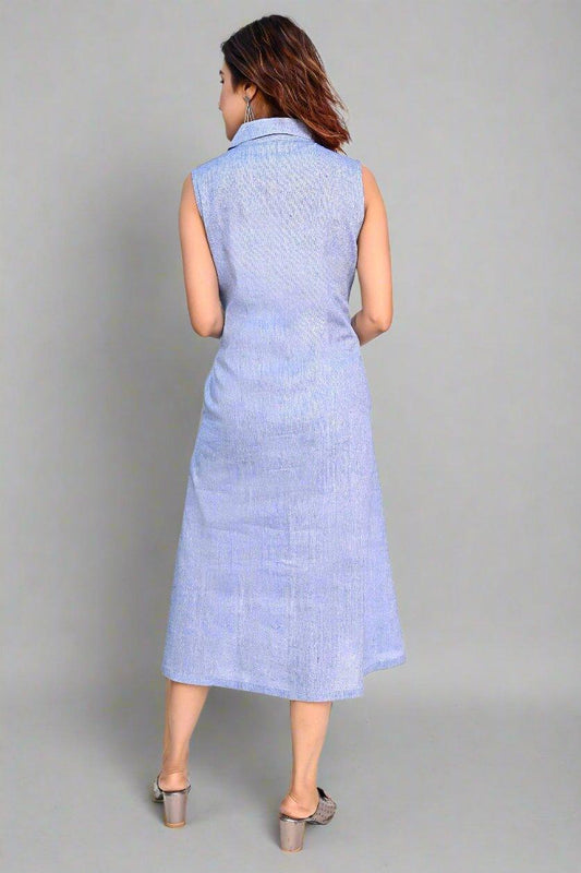 Periwinkle Blue Sleeveless Dress - Nirmal Online
