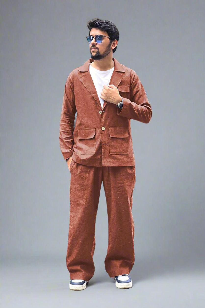 Rust Brown Cotton Pajama - Nirmal Online