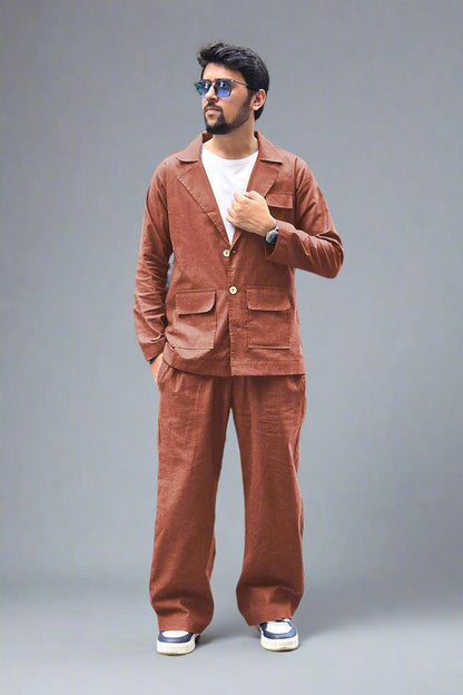 Rust Brown Cotton Pajama - Nirmal Online
