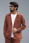 Rust Brown Cotton Blazer - Nirmal Online