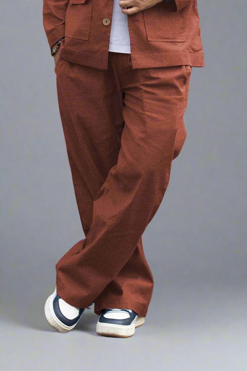 Rust Brown Cotton Pajama - Nirmal Online