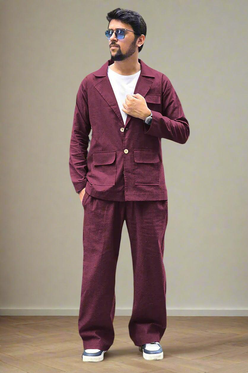 Wine Cotton Blazer - Nirmal Online