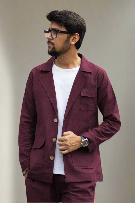 Wine Cotton Blazer - Nirmal Online