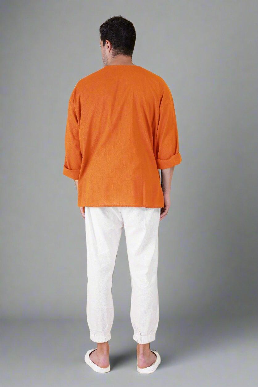 Orange Off Shoulder Loose Cotton Kurta - Nirmal Online