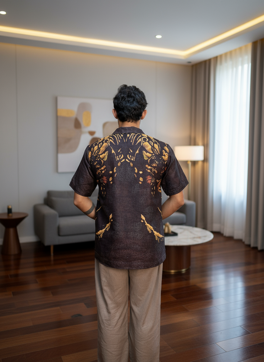 Dark coffee color lion face print kurta for men
