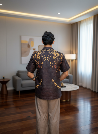 Dark coffee color lion face print kurta for men's