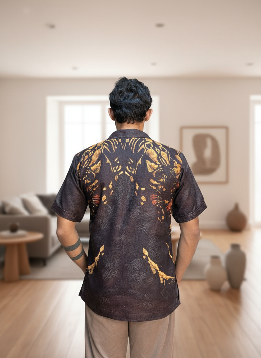 Dark coffee color lion face print kurta for men