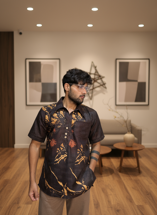 Dark coffee color lion face print kurta for men's