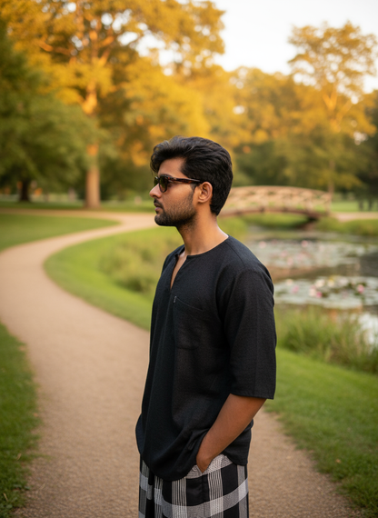 Black halfsleeve kurta for men's