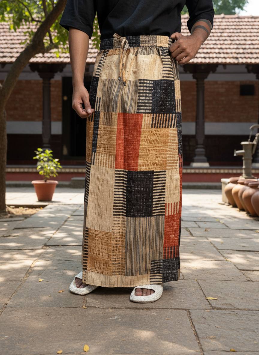 Geomentric square pattern design pajamalungi for men