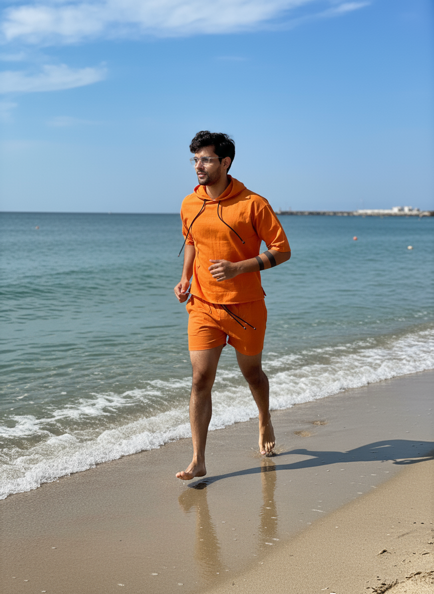 Bright Orange Beach Hoodie Co-ord Set for Men – Limited Edition