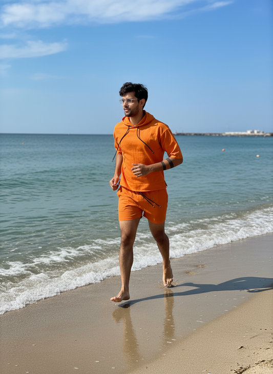 Bright Orange Beach Hoodie Co-ord Set for Men – Limited Edition