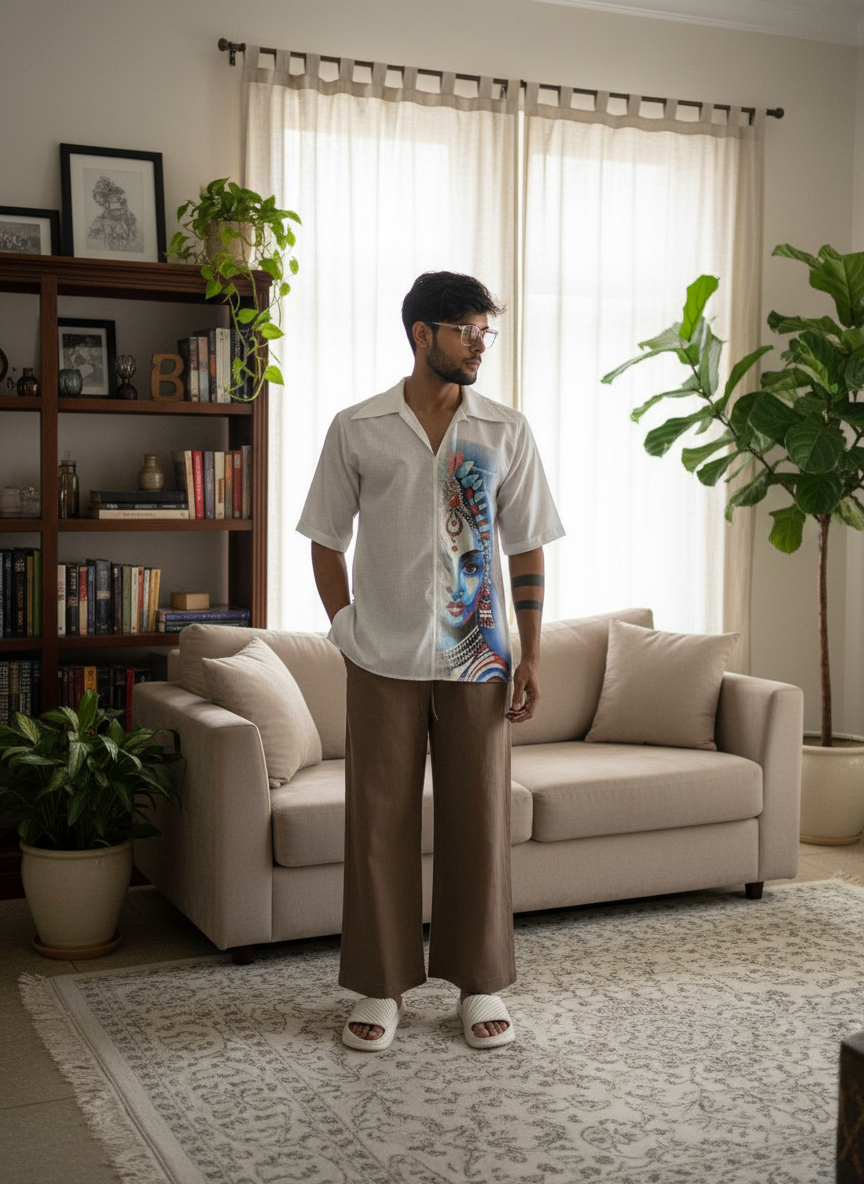 Deity graphic white print kurta for men