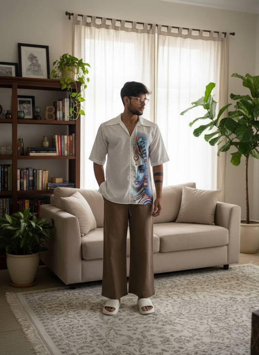 Deity graphic white print kurta for men's