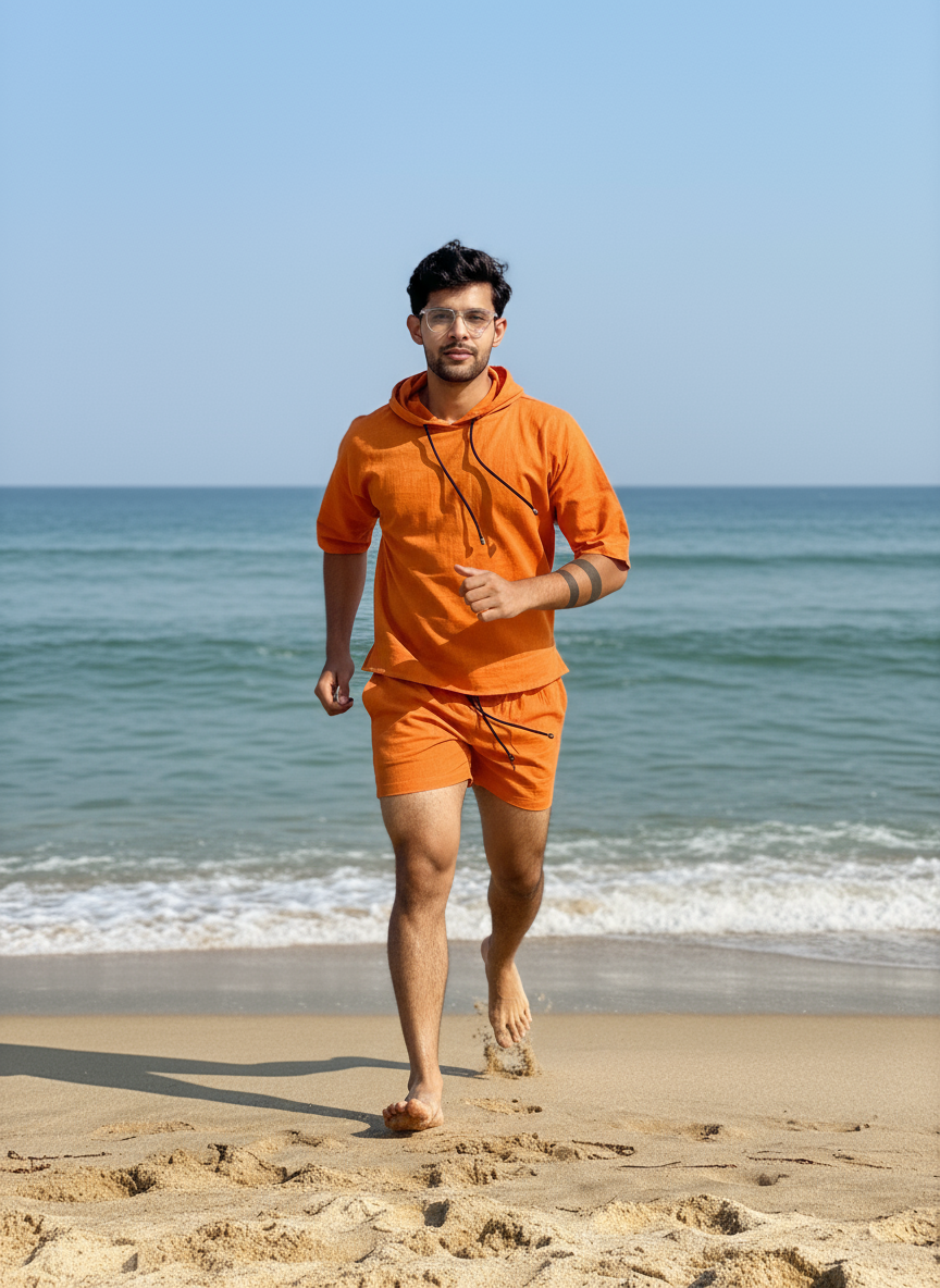 Bright Orange Beach Hoodie Co-ord Set for Men – Limited Edition
