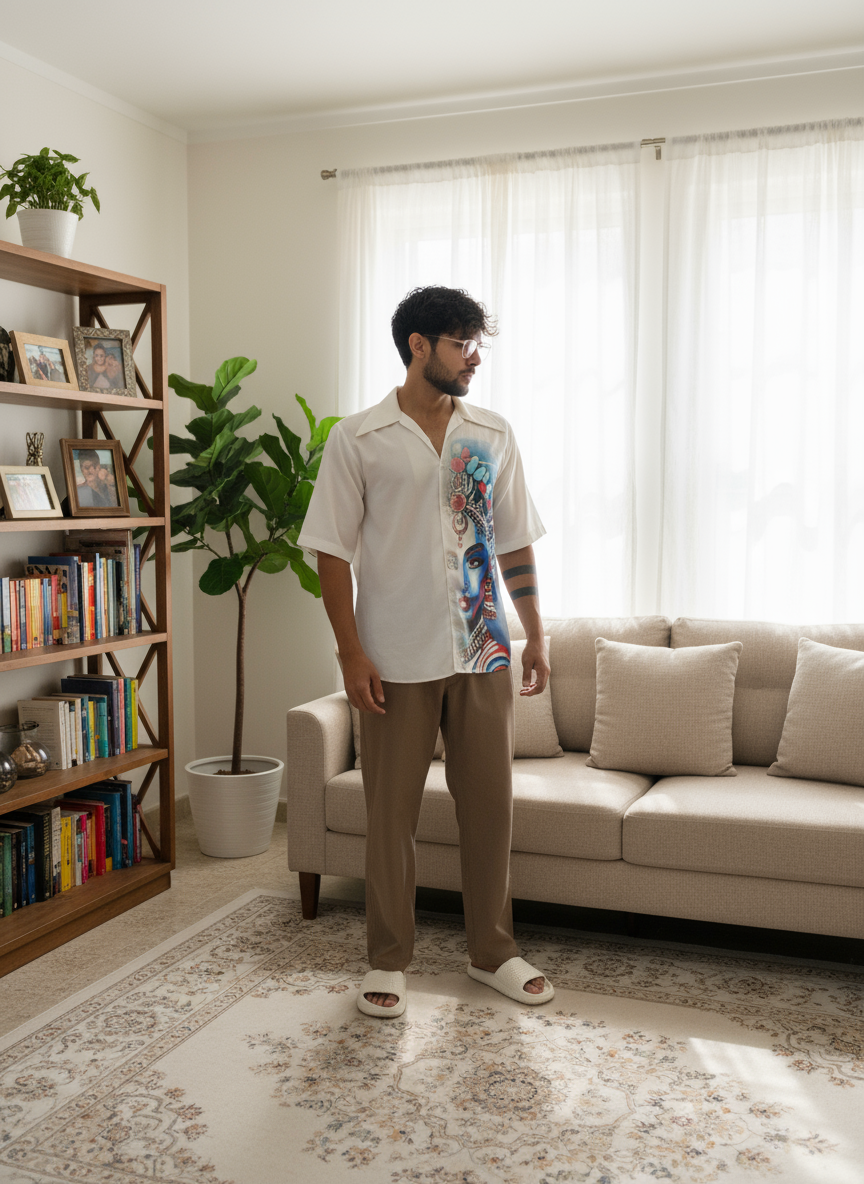 Deity graphic white print kurta for men's