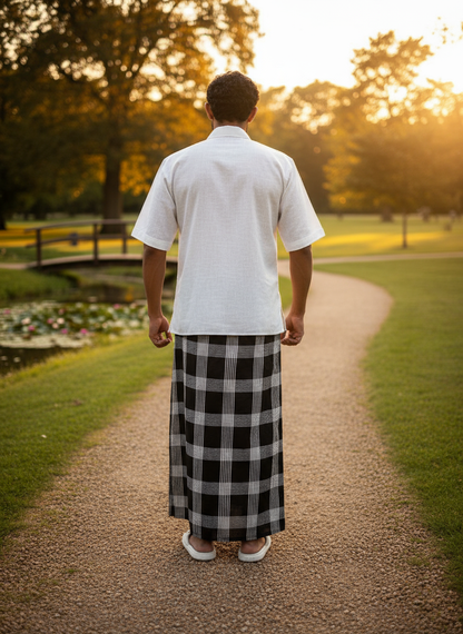 Black and white check pajamalungi for men's