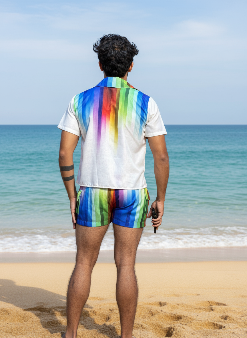 Rainbow Striped Co-ord Beach Set for Men