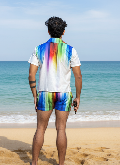 Rainbow Striped Co-ord Beach Set for Men