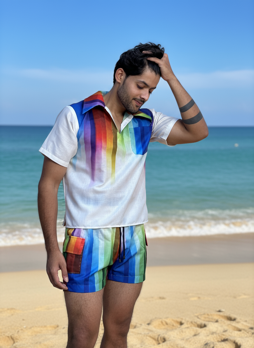 Rainbow Striped Hoodie Beach for Men