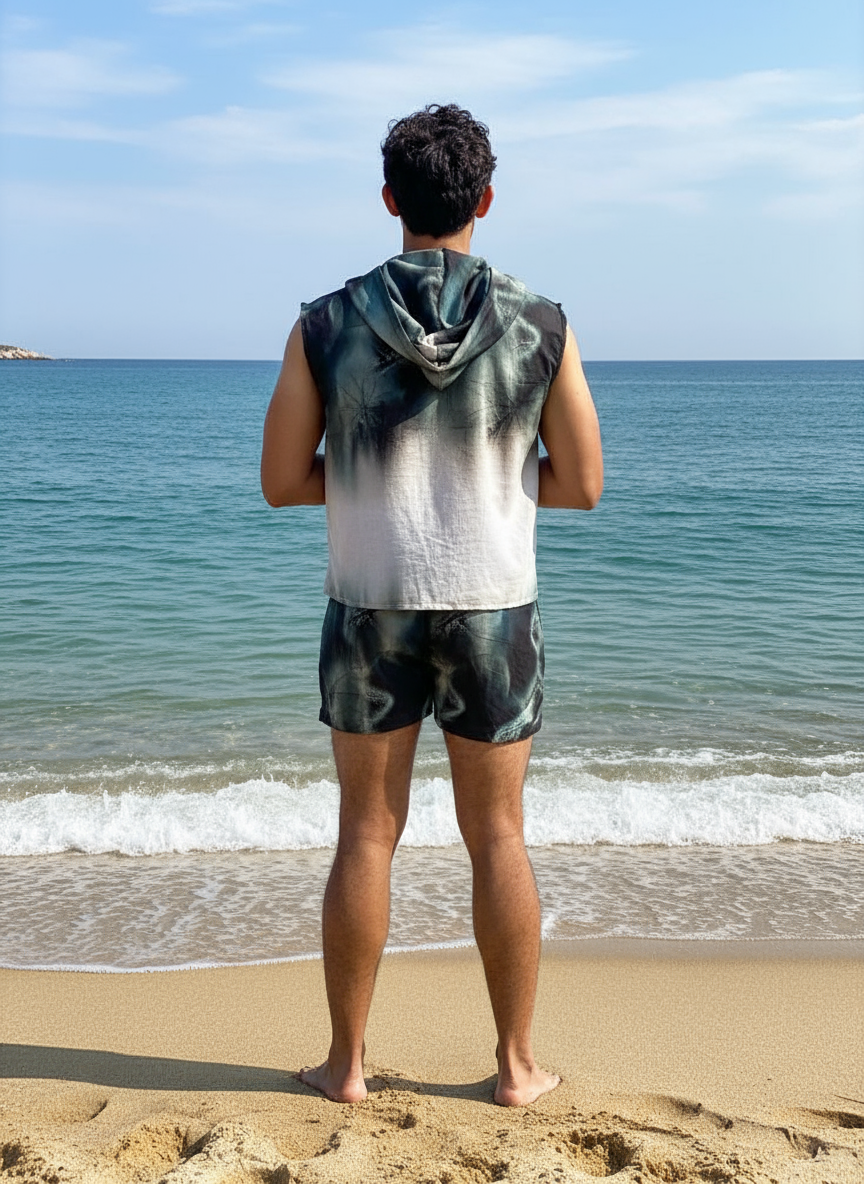 geometric print beach sleeveless co-ord set for men