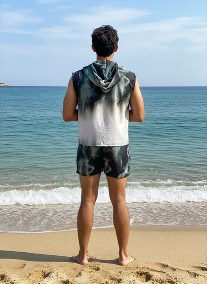 geometric print beach sleeveless co-ord set for men
