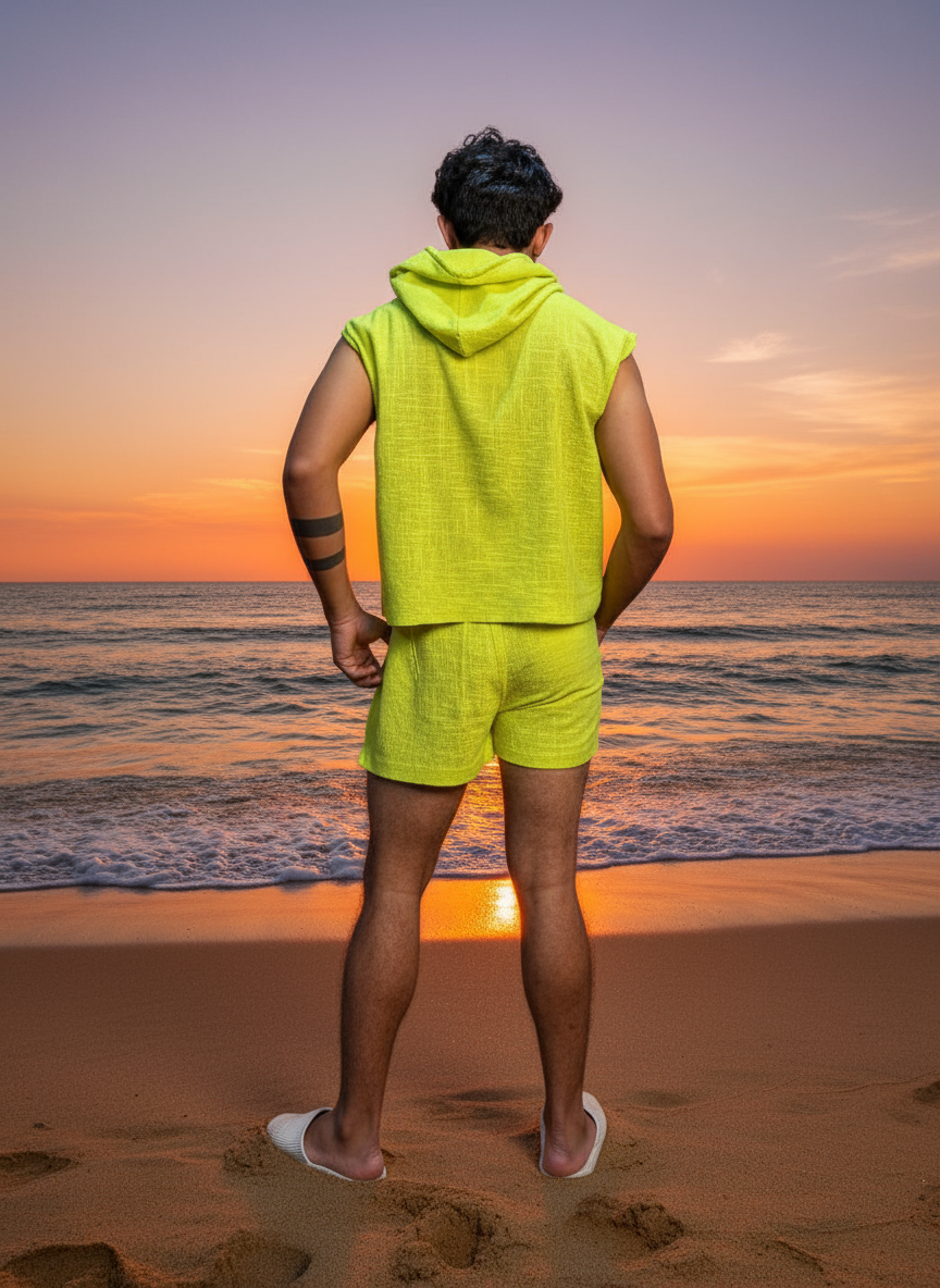 Cotton Lime Green Hoodie Beach for Men