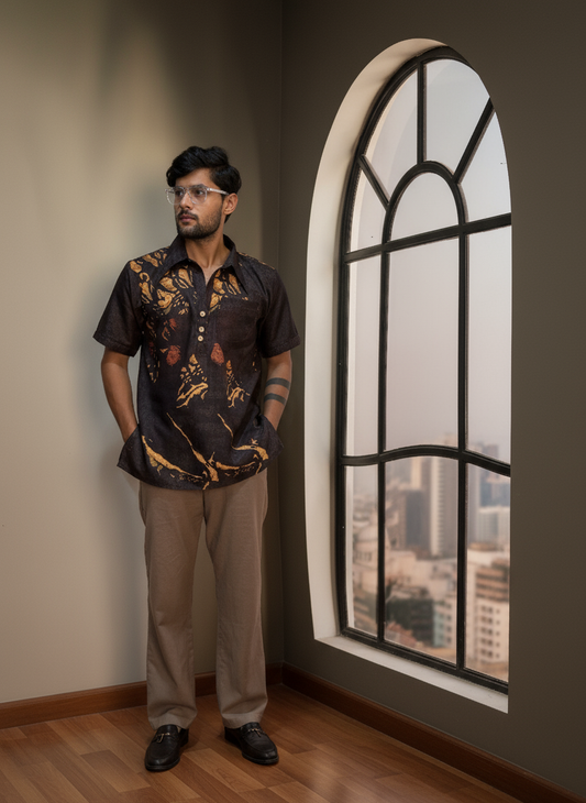 Dark coffee color lion face print kurta for men's