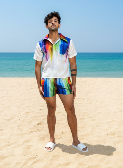 Rainbow Striped Co-ord Beach Set for Men