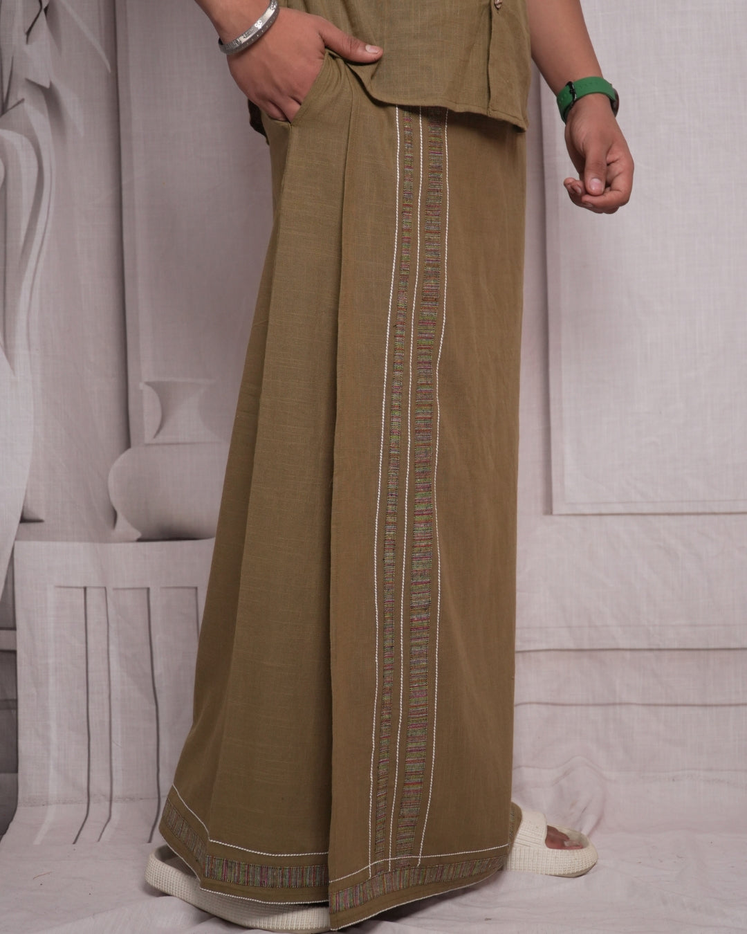 Premium Cotton Stripe Pajamalungi – Khaki
