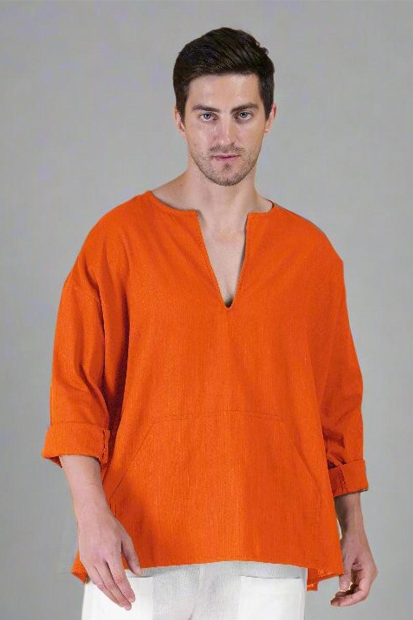 Orange Off Shoulder Loose Cotton Kurta - Nirmal Online