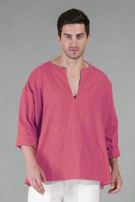 Tulip Pink Off Shoulder Loose Cotton Kurta - Nirmal Online