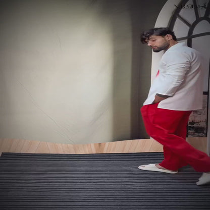 Men Red Circle Spray Paint Kurta