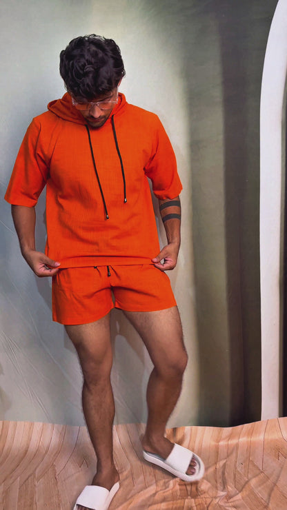 Bright Orange Beach Hoodie Co-ord Set for Men – Limited Edition