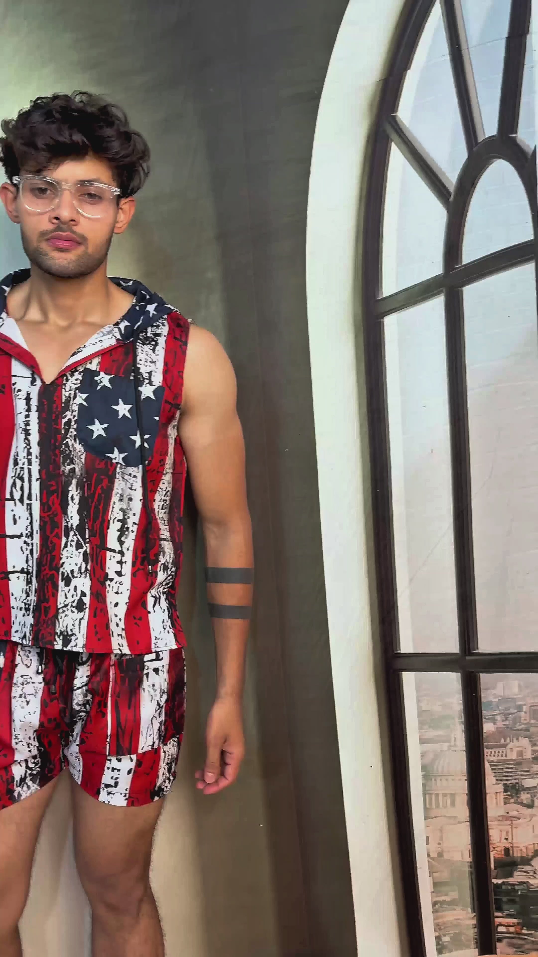 Star and Stripe Print Beach Sleeveless Hoodie for Men