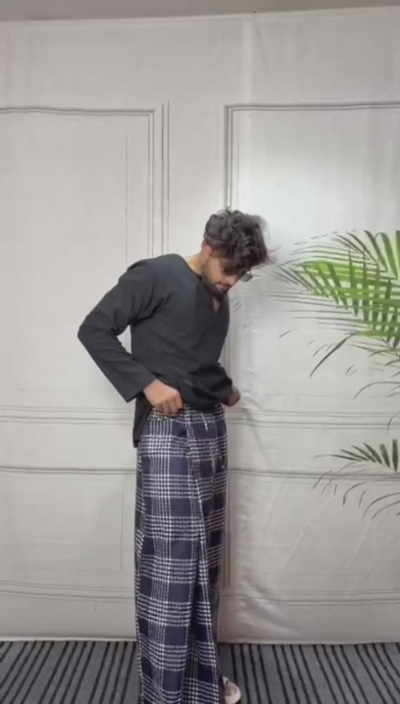 Men Classic Navy Blue Checked PajamaLungi
