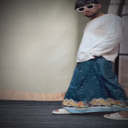 Men Blue Snow-City Print Pajamalungi