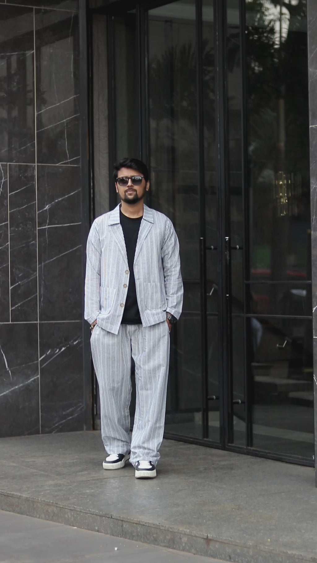 Black Stripe Cotton Blazer