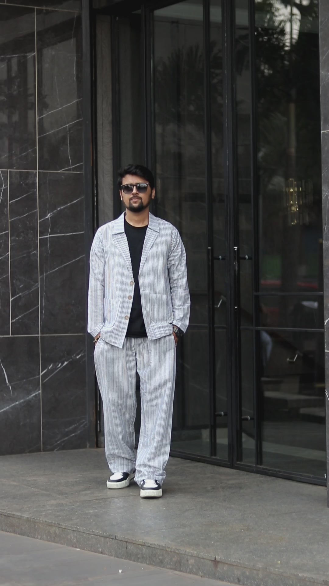 Black Stripe Cotton Blazer