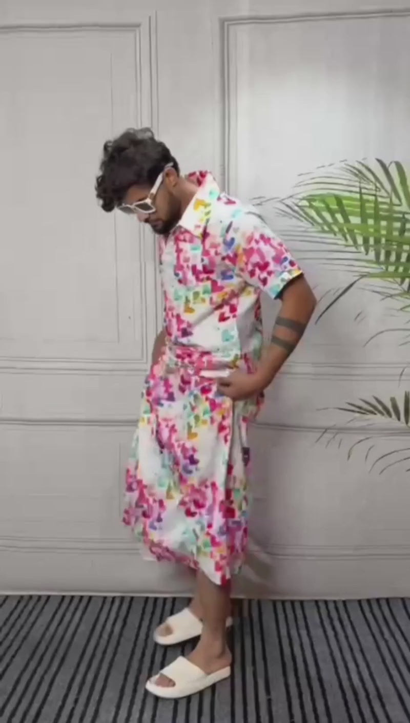 Men Heart Motif Print Straight Kurta