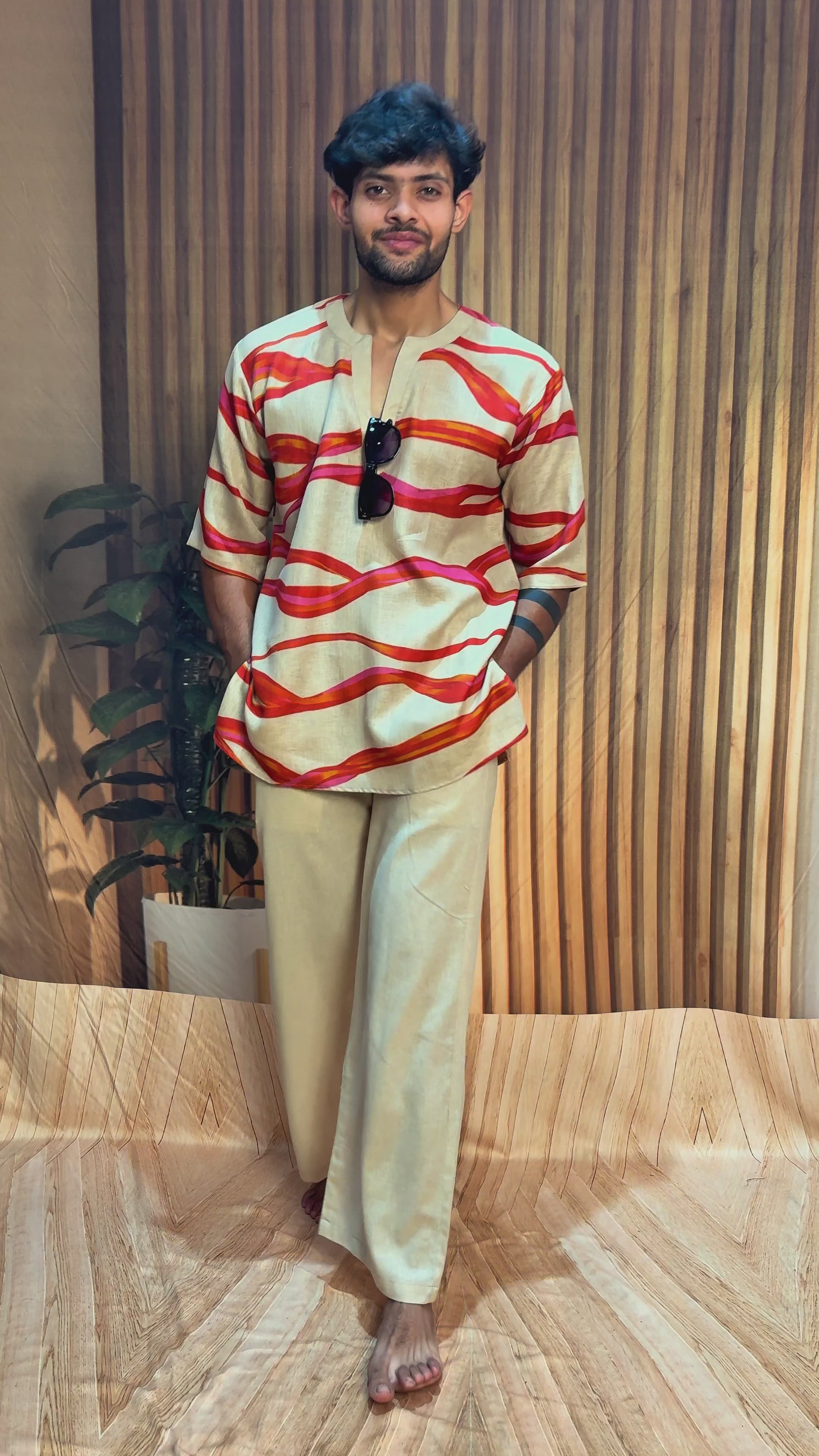 Men Solid Beige poy linen Pajama